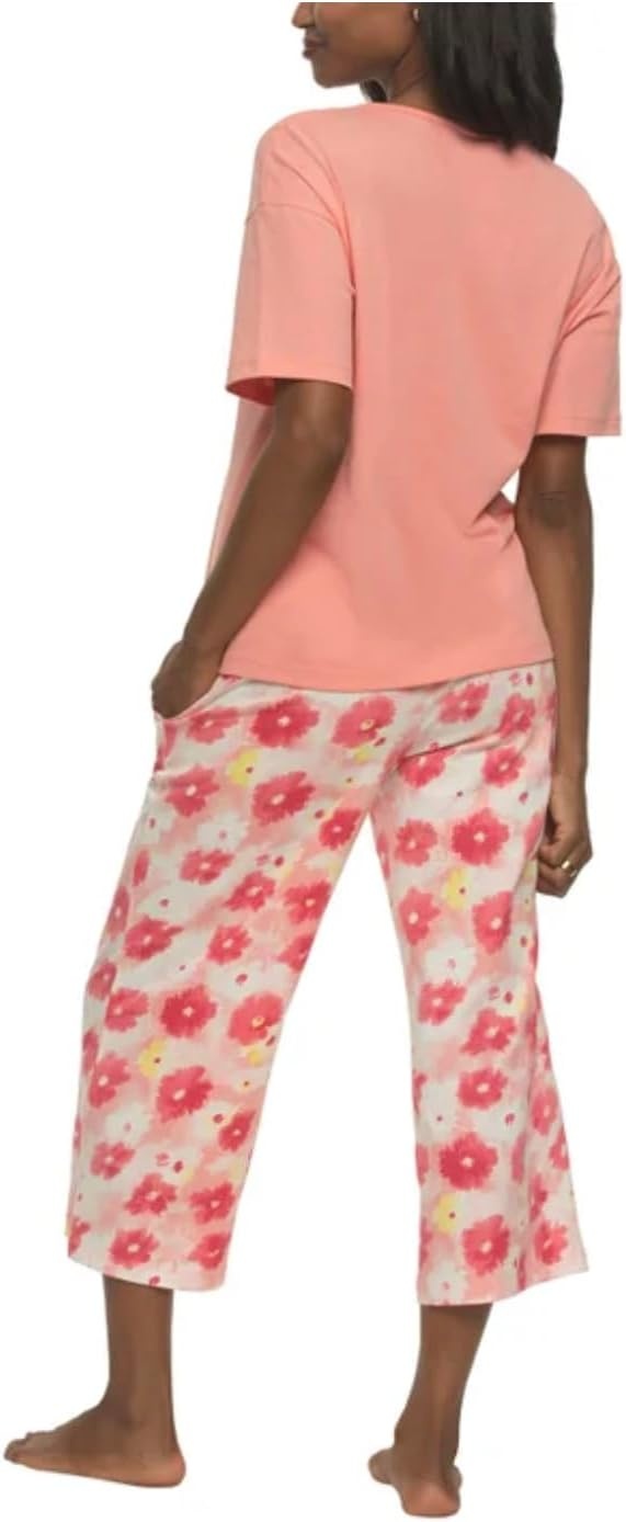 image:imageFelina Womens 4 Piece Cotton PJ Sleep Set Tee Tank Short and PantPink Strawberry IceMaize