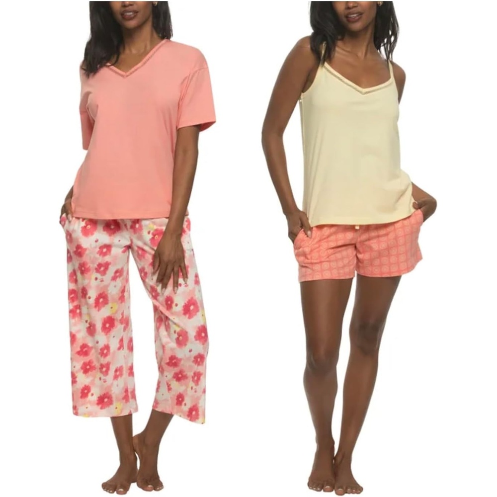 image:imageFelina Womens 4 Piece Cotton PJ Sleep Set Tee Tank Short and PantPink