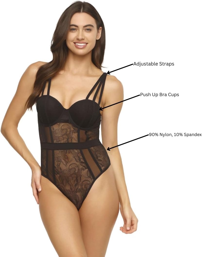 image:imageJezebel by Felina Anika Lace Bodysuit Thong Back Black XLarge