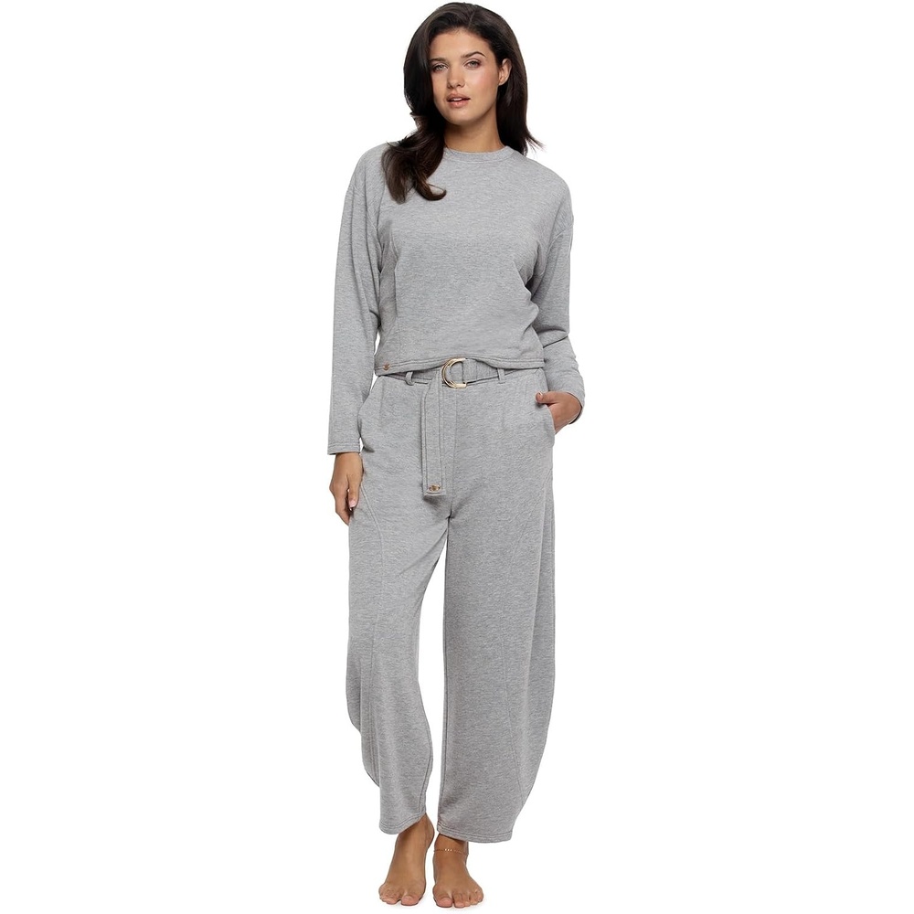 image:imageFelina Emery Fleece Crew Neck and Belted Barrel Pant SetHeather Gray