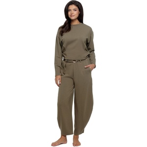 Felina Emery Fleece Crew Neck and Belted Barrel Pant Set(Sea Turtle)