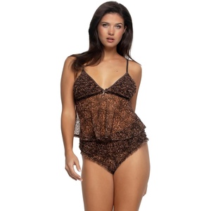 Felina Jezebel Veil Luxe Ruffle Cami and Rumba Panty 2-Piece Set(Wildcat)