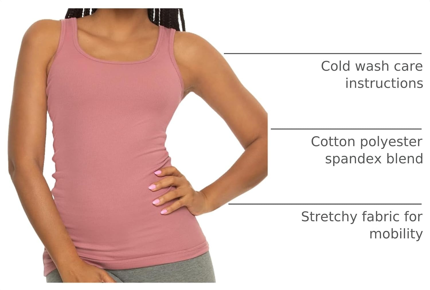 image:imageFelina Cotton Stretch Ribbed Tank Top Class Tank Top for Women Workout Tank Top for Women Color Options AvailableMesa Rose