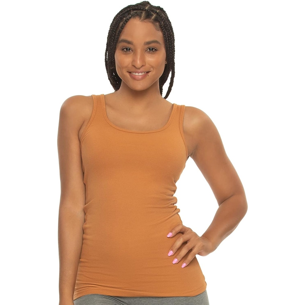 image:imageFelina Cotton Stretch Ribbed Tank Top  Class Tank Top for Women Workout Tank Top for Women Color Options AvailableCashew