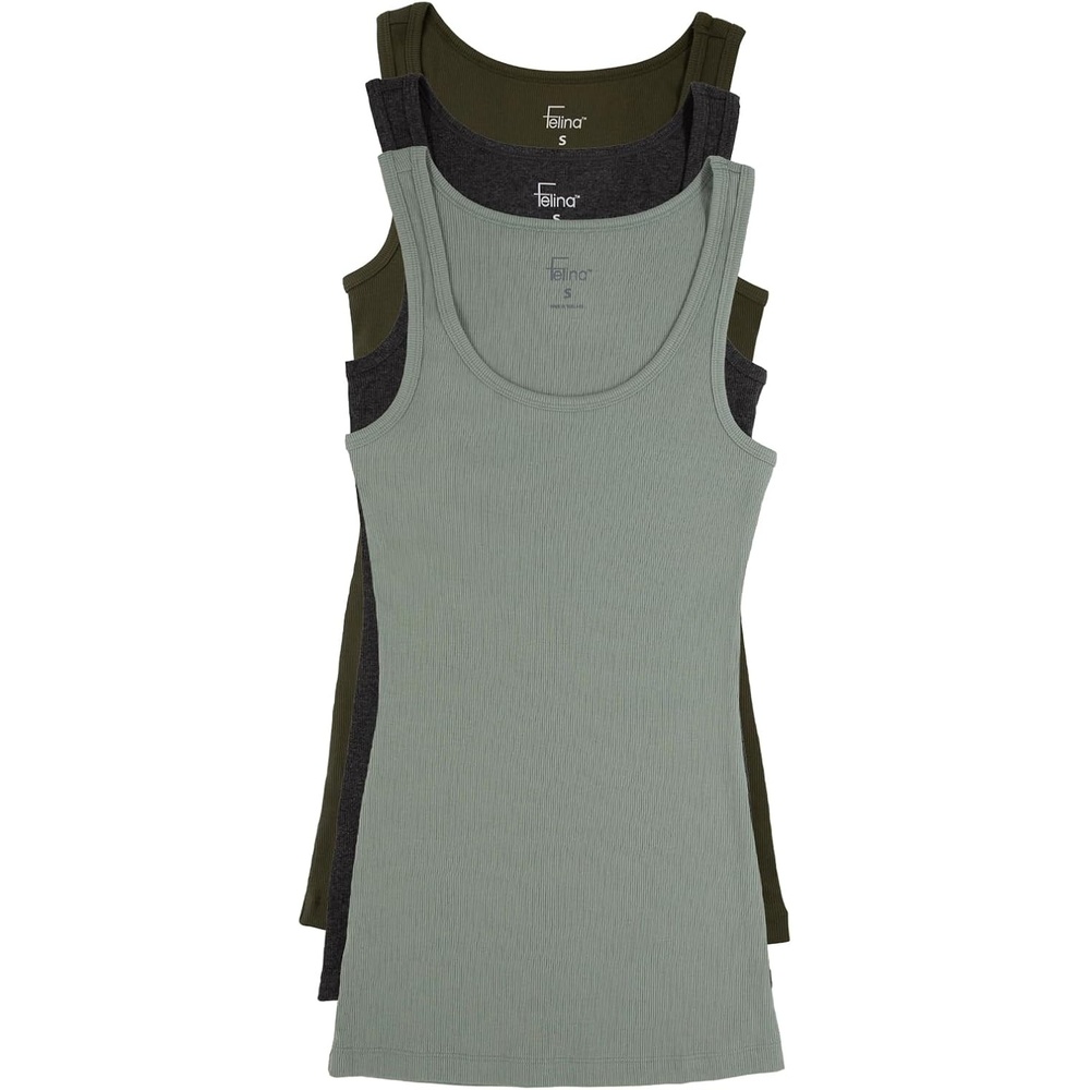 image:imageFelina Cotton Stretch Ribbed Tank Top  Class Tank Top for Women Workout Tank Top for Women Color Options AvailableEarthy Greens