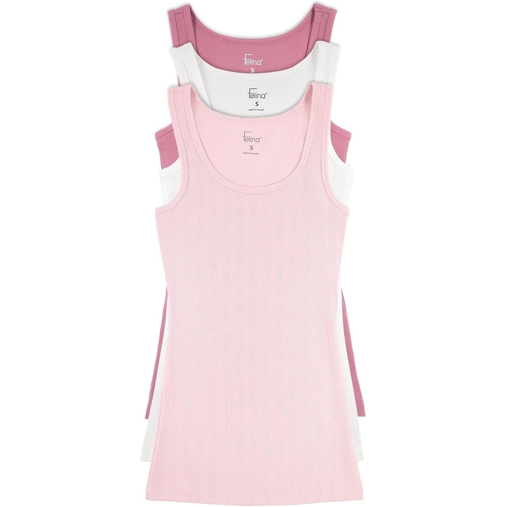 image:imageFelina Cotton Stretch Ribbed Tank Top  Class Tank Top for Women Workout Tank Top for Women Color Options AvailableMesa Pink White