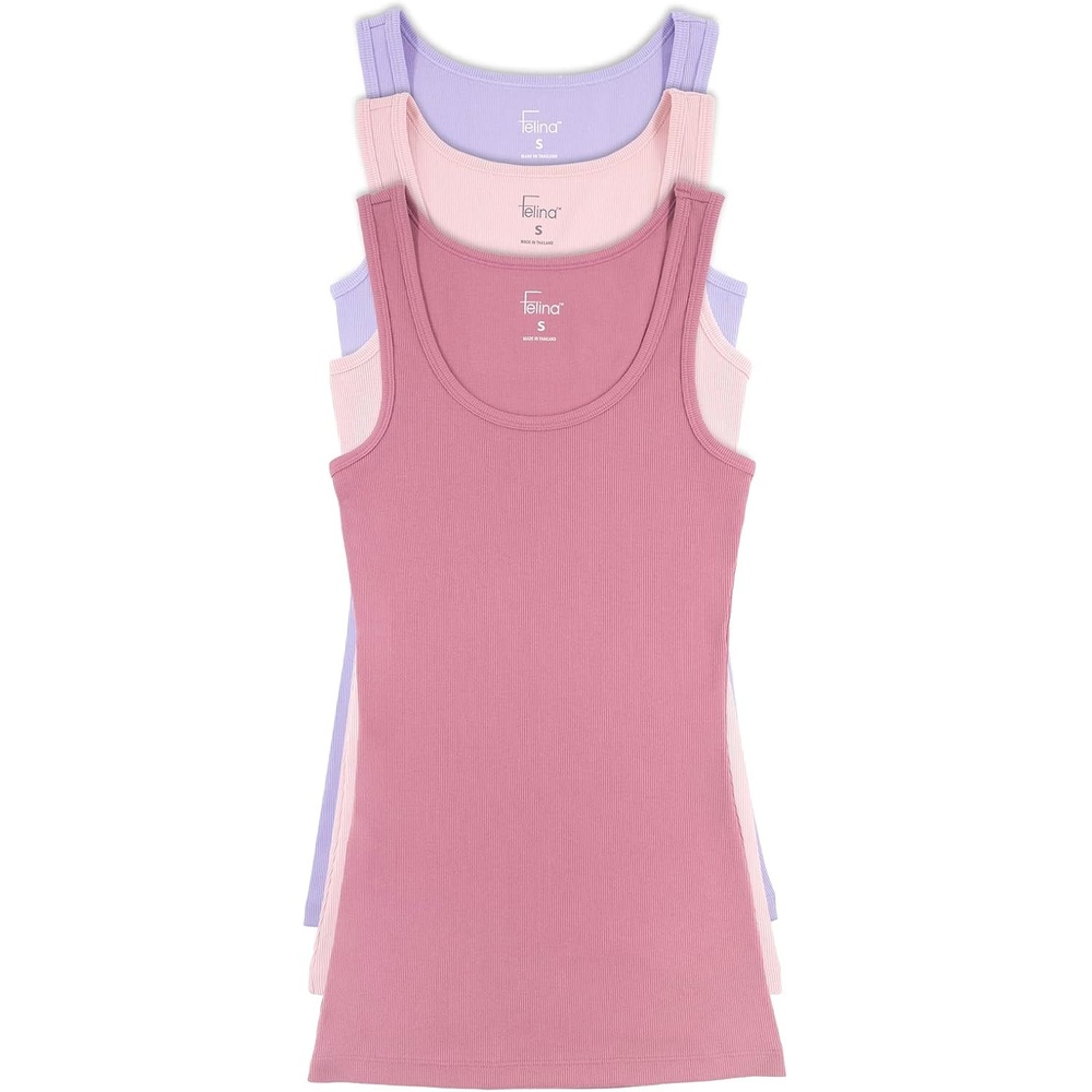 image:imageFelina Cotton Stretch Ribbed Tank Top Class Tank Top for Women Workout Tank Top for Women Color Options AvailablePink Purple Rose