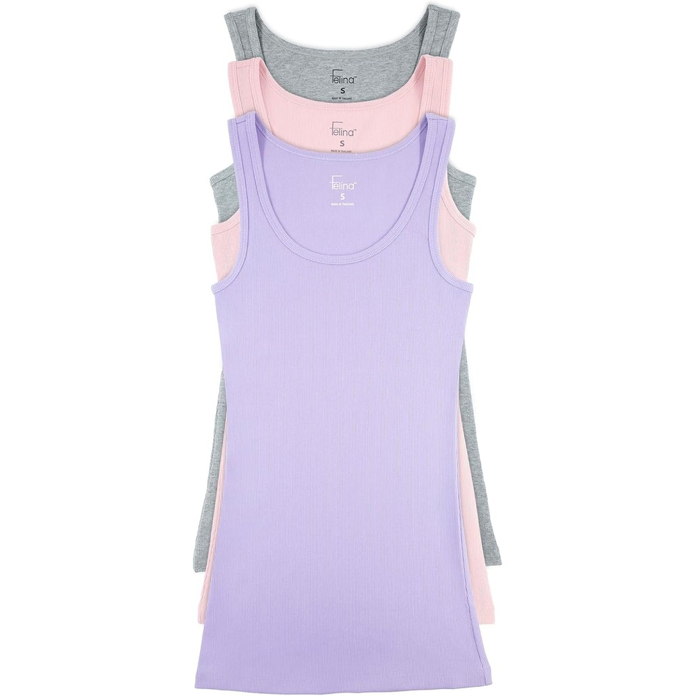 image:imageFelina Cotton Stretch Ribbed Tank Top Class Tank Top for Women Workout Tank Top for Women Color Options AvailablePurple Rose Heather
