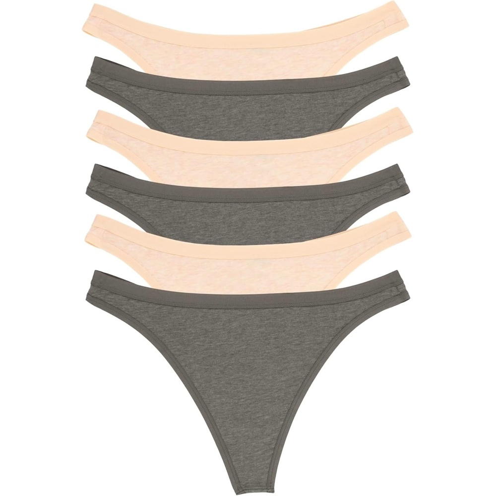 image:imageFelina Womens Organic Cotton Stretch Thong Underwear 6PackWheat Slate