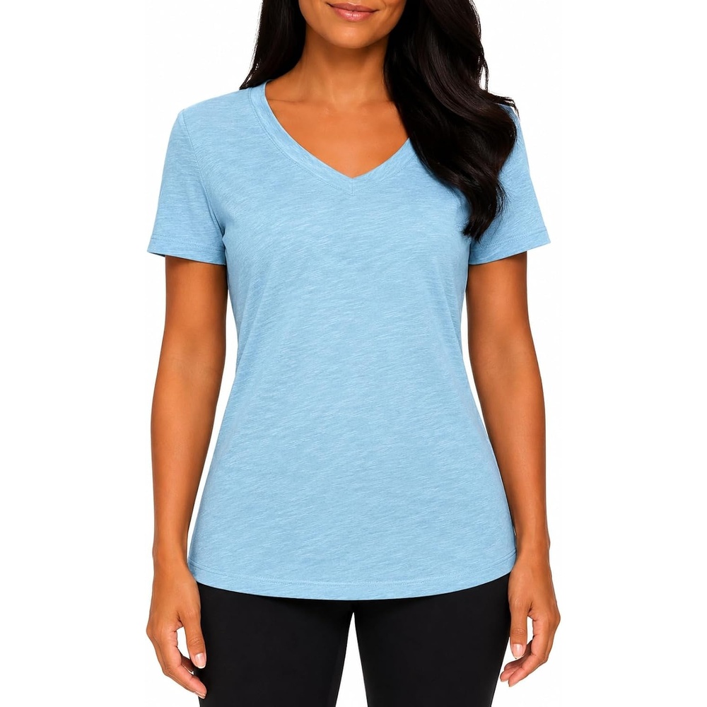 image:imageFelina Womens Short Sleeve VNeck Slub Tee ShirtBlue