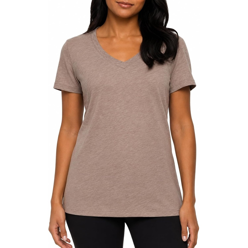 image:imageFelina Womens Short Sleeve VNeck Slub Tee ShirtTaupe