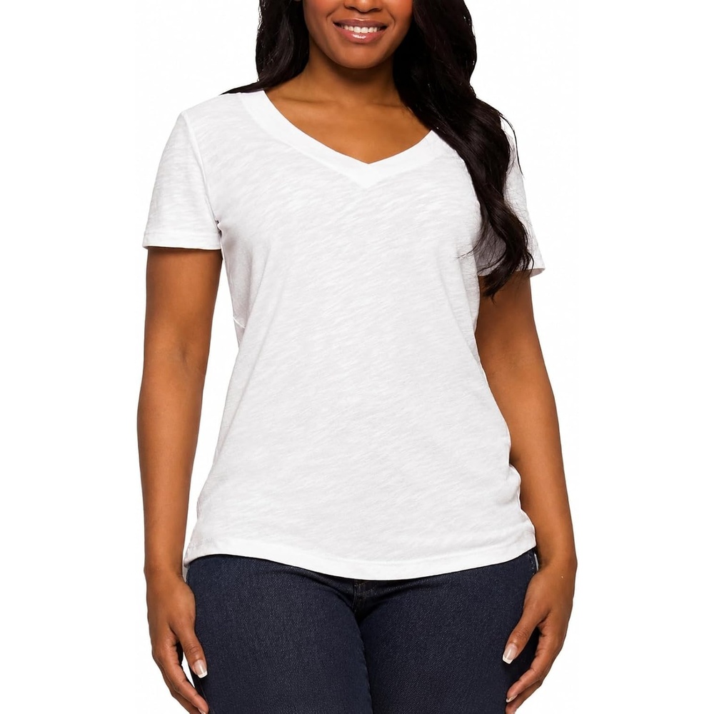 image:imageFelina Womens Short Sleeve VNeck Slub Tee ShirtWhite