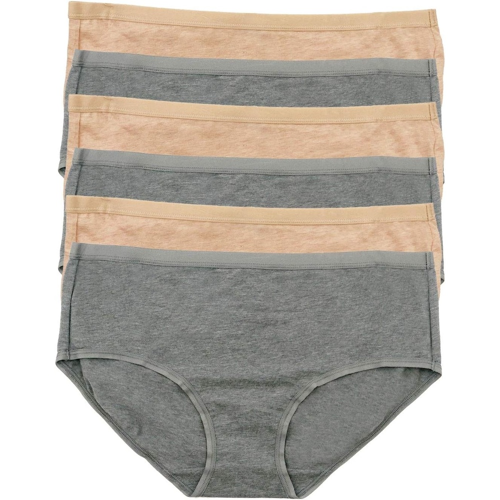 image:imageWomens Organic Cotton Stretch Hipster Panties 6Pack GOTS CertifiedWheat Slate