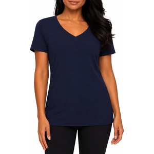 Felina Women’s Short Sleeve V-Neck Slub Tee Shirt(Navy)