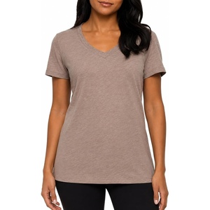 Felina Women’s Short Sleeve V-Neck Slub Tee Shirt(Taupe)